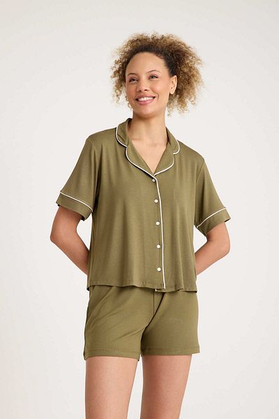 Dennis Denise Cotton Buttoned Piping Shorts Pajama Set