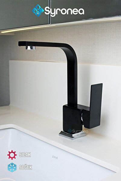 VSA Siyah Kuğu Kare Banyo Lavabo Bataryası Sıcak Ve Soğuk Su Girişli Aç Kapa ...