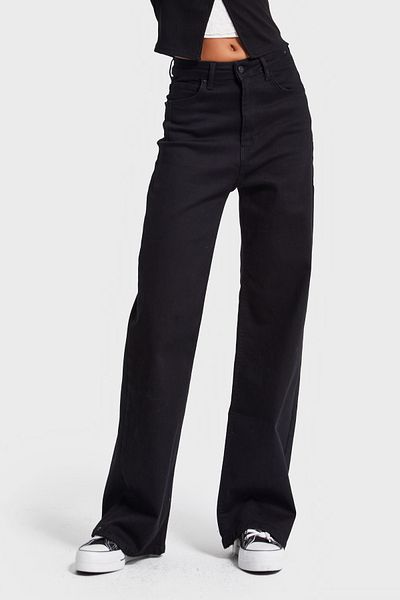 its basic Women's Black Color 1W5-1 Flexible Lycra Fabric Wide Leg Fit Inner Length 80cm Denim Jean