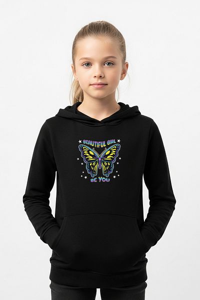 FYK KİDS Hooded 3-Piece Girl's Sweatshirt with Pocket Details-Printed