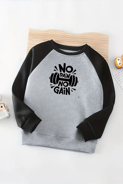 CLAYES Унисекс сиво-черно суитшърт с рамене – No Pain No Gain печат, дълги ръкави