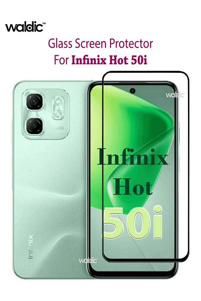waldic واقي شاشة Infinix Hot 50i عالي الجودة مصنوع من الزجاج المقوى المقاوم للخدش - أسود