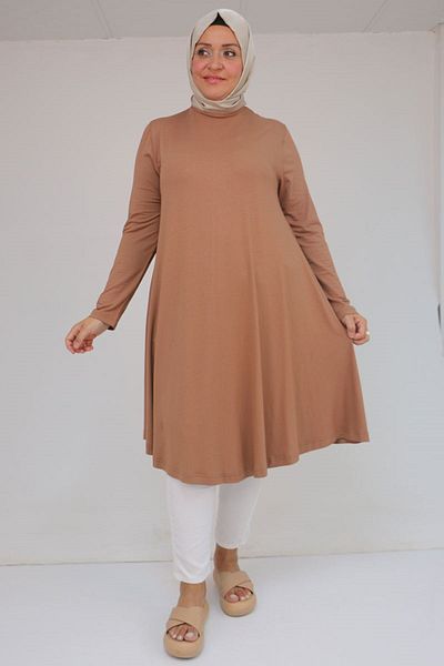 Eslina 28016 Large Size Mevlana Combed Cotton Tunic - Dark Mink
