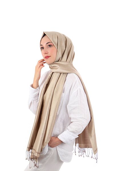 Bursa İpek Cream Brown Double Sided Silk Shawl