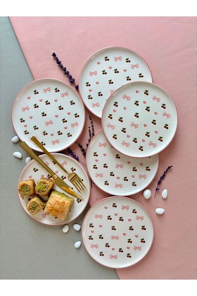 Yiğit Seramik Züccaciye Cherry Model 6 Dessert Plates