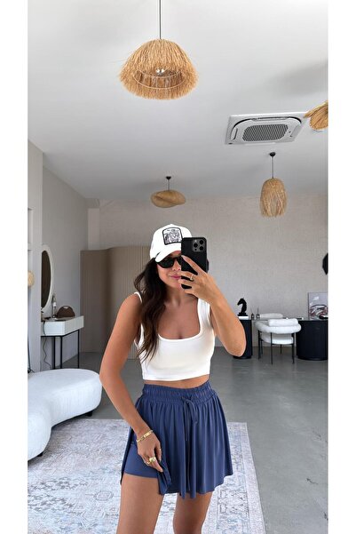 Buket Teke Indigo Silk Texture Shorts Lined Sports Skirt