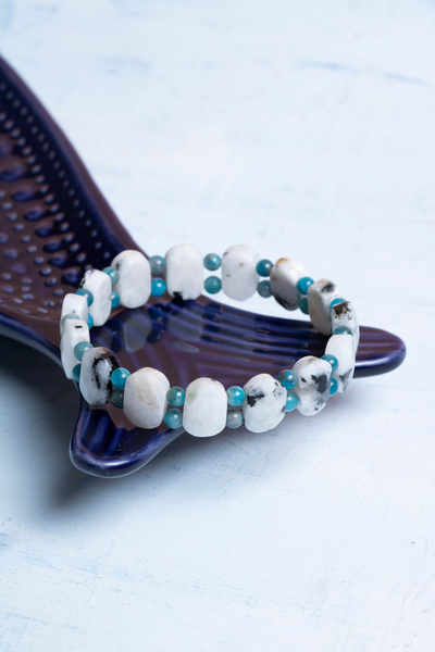 DENİZ Certified Moonstone and Apatite Natural Stone Bracelet