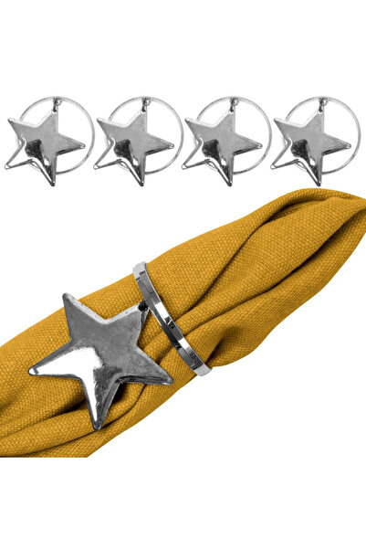 shumee Inele metalice pentru șervețele, steluțe argintii, 4 cm, 4 buc.