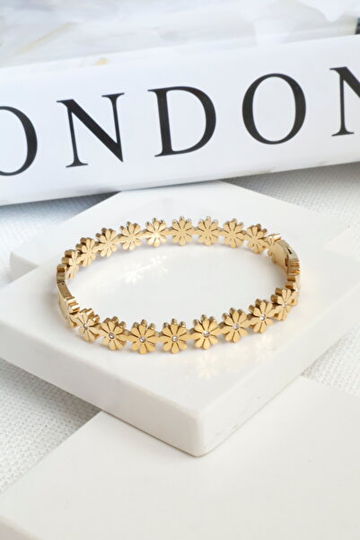 DEMOKAN Women's Steel Bracelet Daisy Zircon Stone Handcuff Bracelet