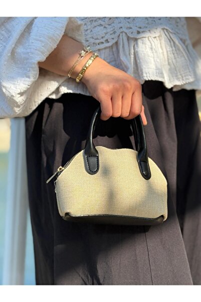 bag and shine حقيبة ويكر ميني نسائية - حقيبة يد وكتف بحزام أسود