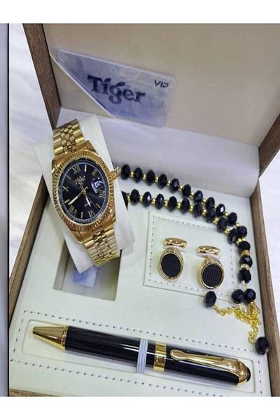 GENERIC4 Men's set, waterproof watch, cufflinks, pen, rosary, and luxury box