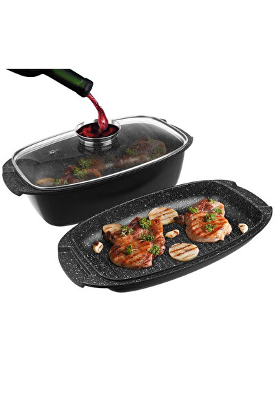 shumee Prăjitor de pâine din granit cu capac 3 în 1 MARE 5 l, 39x22 cm