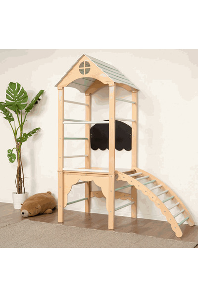 Home Decor Mini Indoor Tower with Swedish Ladder, Slide, and bars