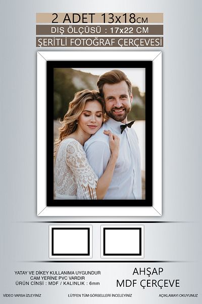 yhfoto 2 Pieces 13X18 Frame - White Black Striped Frame - Mdf Frame - Pvc Photo Frame