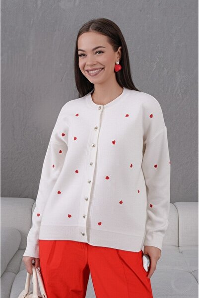 FLEX FASHION Women's Trend Popular Heart 60 cm Knitwear Cardigan