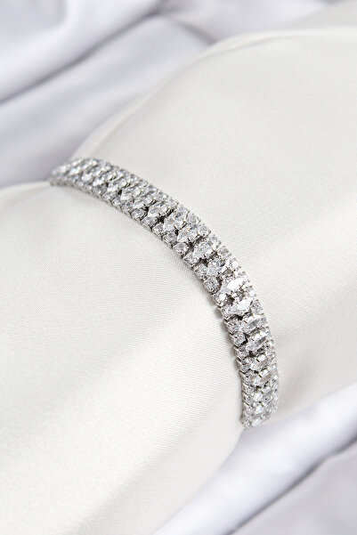 Nehir Brass Zircon Stone Tennis Model Silver Color Elevator Women's Bracelet ...