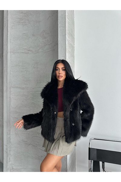 NET OF NOT Amaya Black Shawl Collar Comfortable Fit Premium Quality Zr Fur Coat with Inner Lining