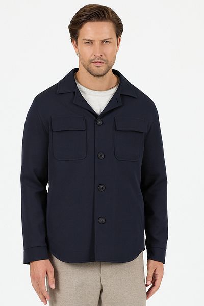 Frappoli Viana Men's Navy Blue Overshirt Lycra Sports Jacket