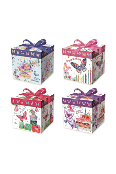 SDX Market Set de 4 cutii cadou, diverse modele cu fluturi, 22 x 22 x 22 cm, ...
