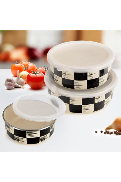 shumee Enameled bowl with lid, CHECKERBOARD, 15.5 cm, 800 ml