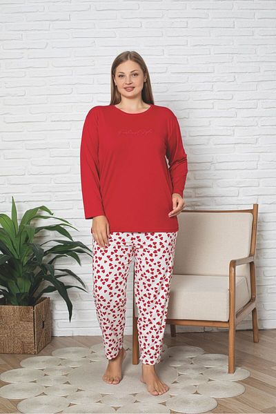 Asel Plus Size Long Sleeve Lycra Milan Fabric Pajama Set