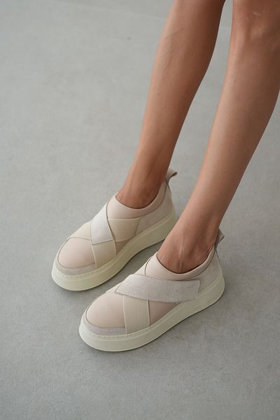 selinshoes Selves Asymmetric Cut Single Tape Velcro Women's Sneaker- Beige