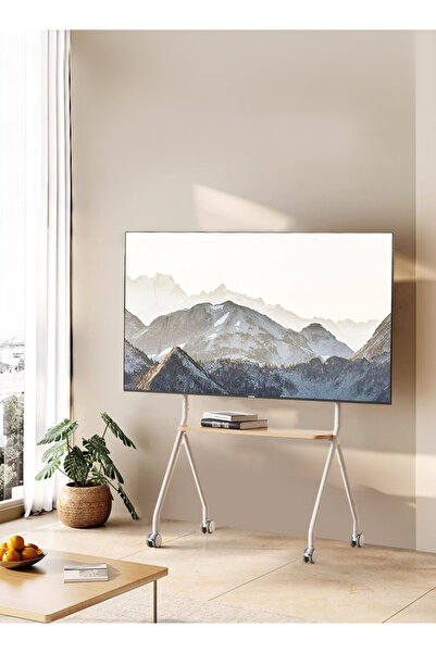 Old_Feller حامل تلفزيون فني مقاس 32-75 بوصة: قابل لتعديل الارتفاع، وعجلات، ورف خشبي، ومتين،