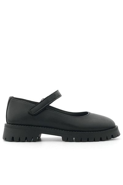 Rakerplus Black Matte Velcro Thick Soled Girls' School Shoes
