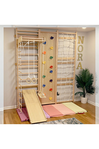 Home Decor سلم سويدي جداري 9 في 1، صالة ألعاب رياضية للياقة البدنية وقضبان قر...