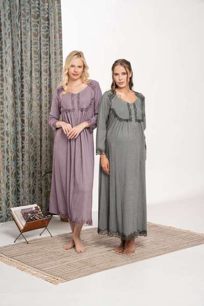 Lohussa Cămașă de noapte pentru maternitate din bumbac de iarnă pentru femei,...