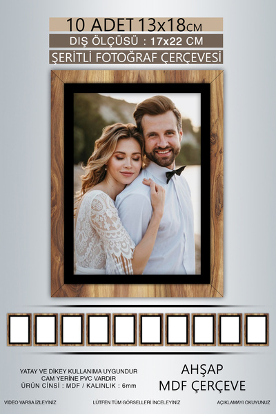 yhfoto 10 Pieces 13X18 Frame - Wood-Black Striped Frame - Mdf Frame - Pvc Photo Frame