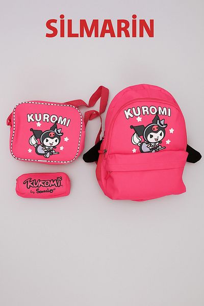 Silmarillion Children's School Set Comfortable Back Supported 3 Compartment School Bag 3 Piece Kuromi School Bag Set 40*32cm