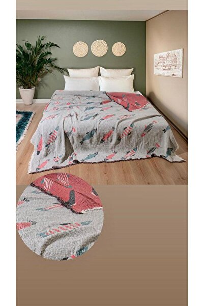 uğurlu dükkan Muslin Fish Patterned Double Bedspread/Pike