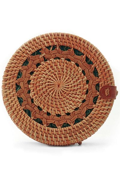 hapshoe Handmade Wicker Rattan Patterned Round Box Bag