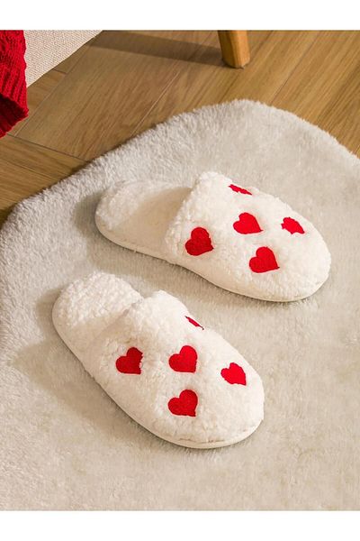 StWenn Papuci de casă pentru femei Plush Red Love Heart Confortabil și elegant de iarnă, ușoare, anti-alunecare