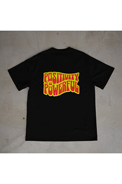 urbvn تي شيرت أسود كبير الحجم مطبوع بتصميم إيجابي