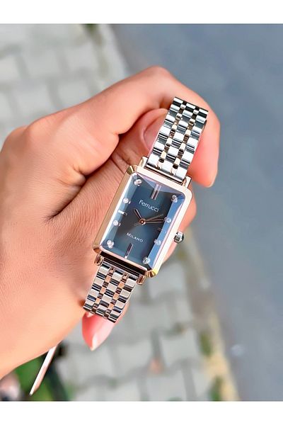 Ferrucci Women's Wristwatch Rectangular Model Cut Glass Steel Cord Waterproof Bracelet Gift