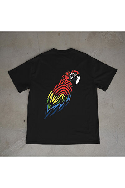 urbvn تي شيرت أسود كبير الحجم مطبوع بتصميم ببغاء