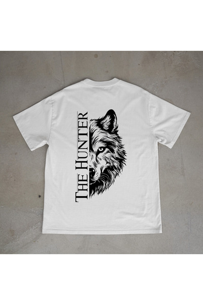 urbvn تي شيرت أبيض كبير الحجم مطبوع بتصميم هنتر