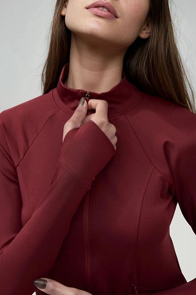 Hiccup Slim Fit Knitted Stand Collar Zippered Active Top