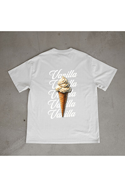 urbvn تي شيرت أبيض كبير الحجم مطبوع بتصميم الفانيليا
