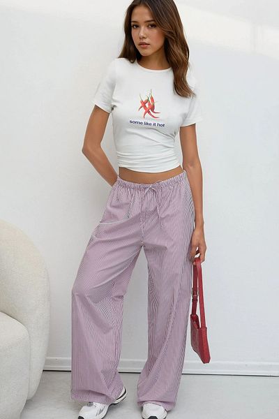 Hiccup Striped Cotton Trousers with Elastic Waist