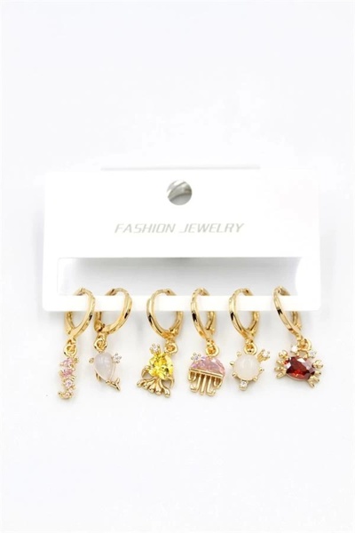PRATİKOBA Multiple Earrings with Stones - Gold