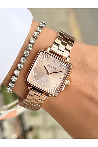 Ferrucci Women's Wristwatch Square Model Steel Cord Waterproof Bracelet Gift