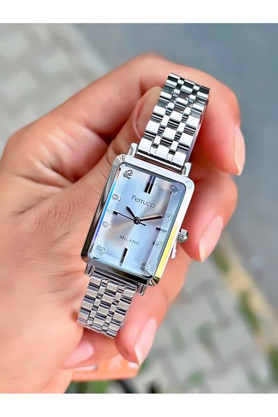 Ferrucci Women's Wristwatch Rectangular Model Cut Glass Steel Cord Waterproof Bracelet Gift