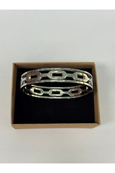 VLDORO D'Oro Chain Pattern Silver Tone Steel Bracelet