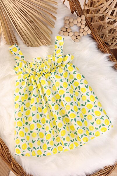 kidello فستان بناتي بطبعة ليمون أصفر