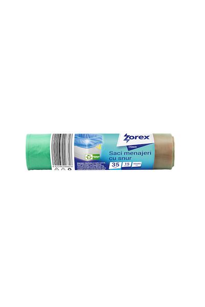ZOREX Classic drawstring garbage bags, 35L, green, 15 pcs/roll