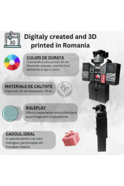 Lulu's Prints Figurina articulata Forsaken Chance, skin MLG, Roblox, multicolor, plastic, printat 3D, 91x31x72 mm