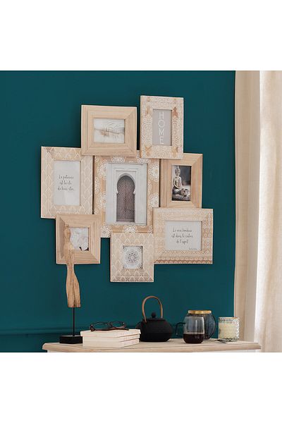 Atmosphera Créateur D'intérieur Atmosphera Emile photo frame with 8 wooden frames, 76x73 cm, beige